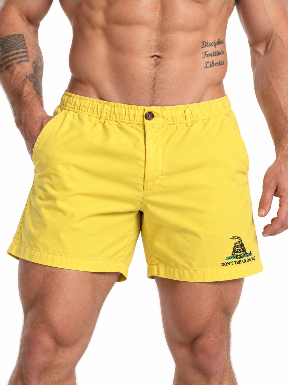 Chubbies Large Yellow Dont Tread On Me Gadsden Flag 5 Inch Shorts 2014 Rare USA